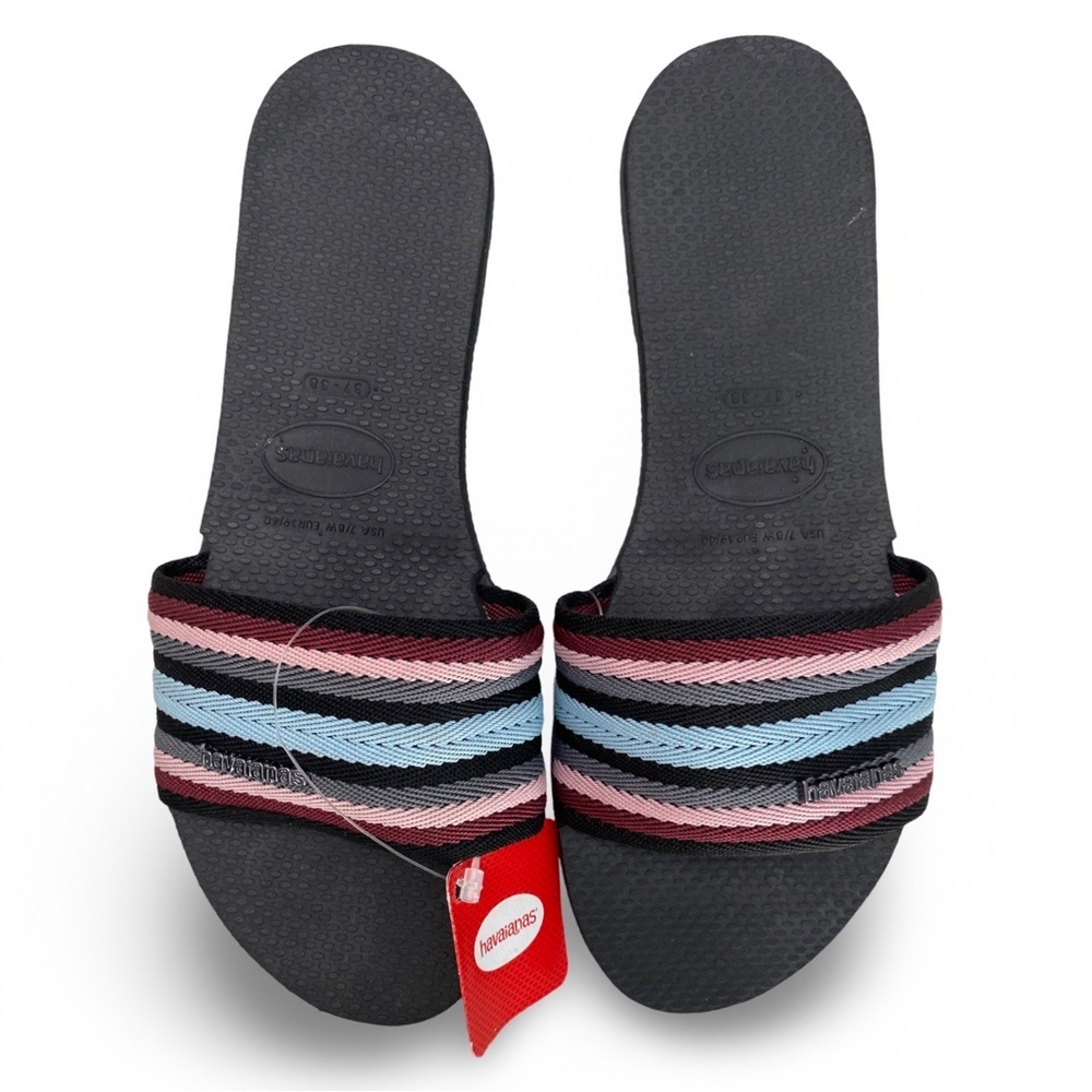 Havaianas Women's You Malta Mix Sandals Black and Multicolor Slides Size 7/8 NWT